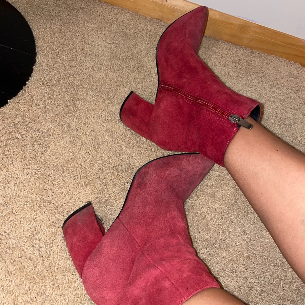 Well worn red suede booties size 6